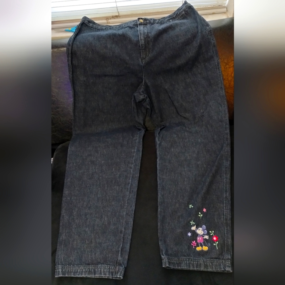 Vintage‎ Disney Store Women's Denim Jeans XL Mickey Mouse Embroidered Floral